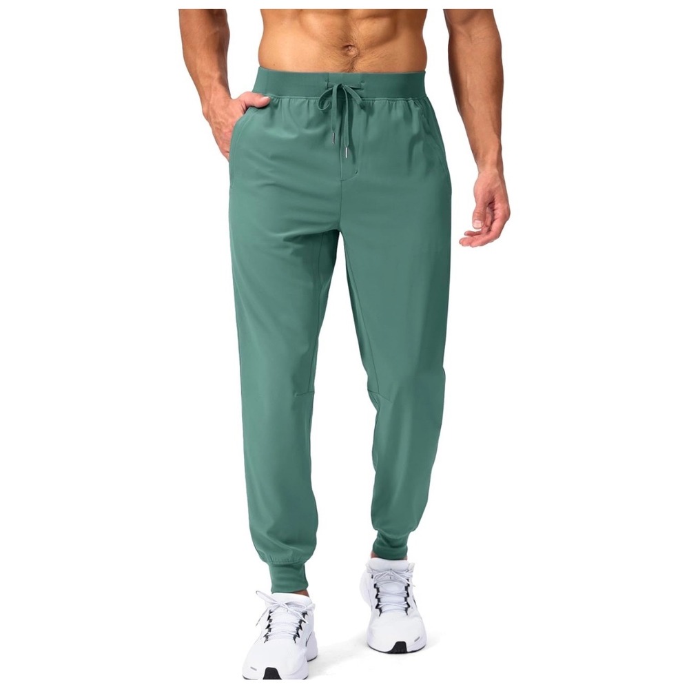 NWT Pudolla‎ Mens Green Lightweight Athletic Joggers Zipper Pockets Medium